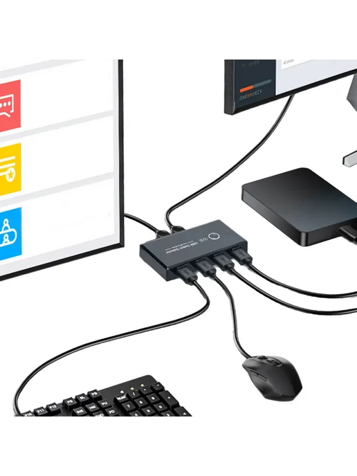 USB 3.0 коммутатор для 2 ПК, 4 порта, мышь, клава, принтер, вариант, фото 6