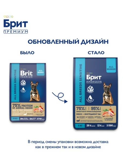 Сухой корм БРИТ ПРЕМИУМ Dog для собак, чувствительное пищеварение, индейка, лосось, 8 кг, фото 8