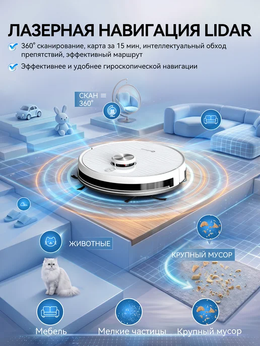 Neatsvor Робот пылесос с влажной уборкой X600, LiDAR, Алиса, белый, фото 2