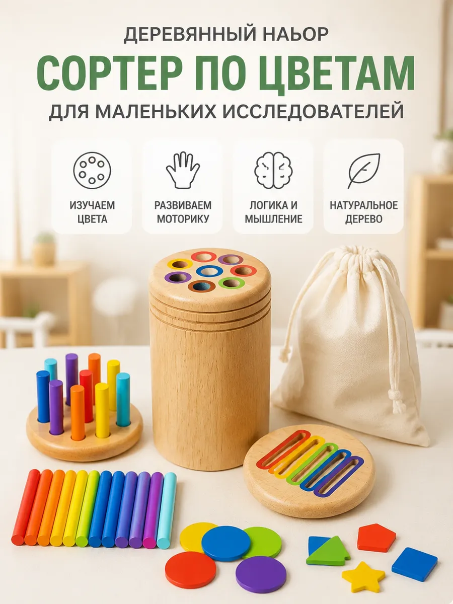 Деревянный сортер стаканчики для детей Монтессори