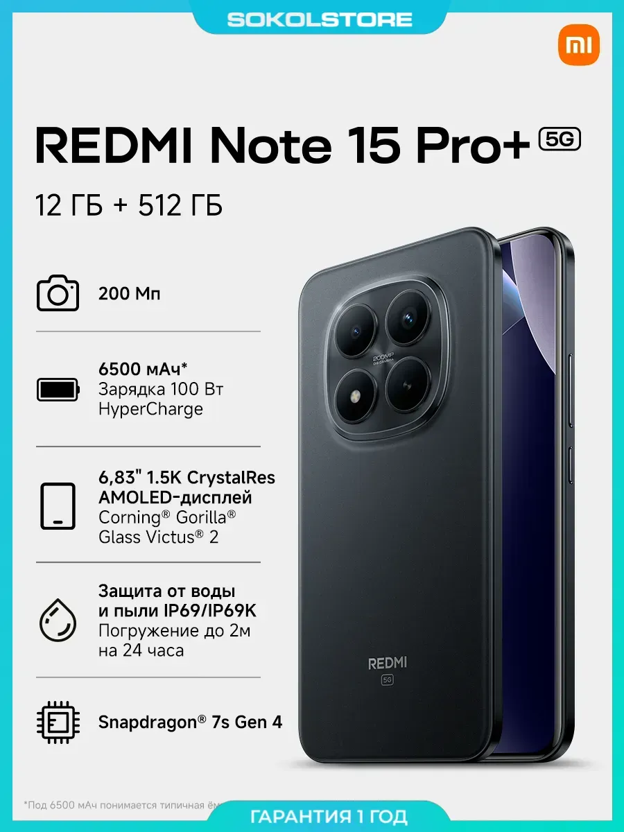 Xiaomi Смартфон REDMI Note 15 Pro+ 5G 12+512 черный