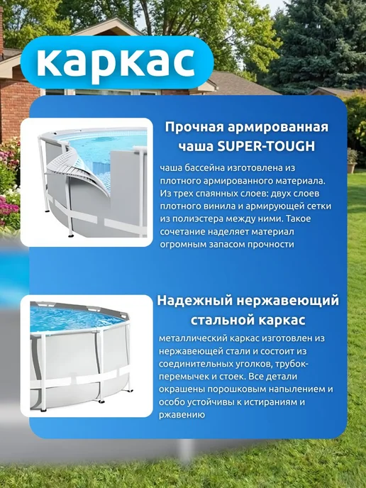 Intex Бассейн каркасный большой взрослый глубокий круглый 26700NP, голубой, фото 6