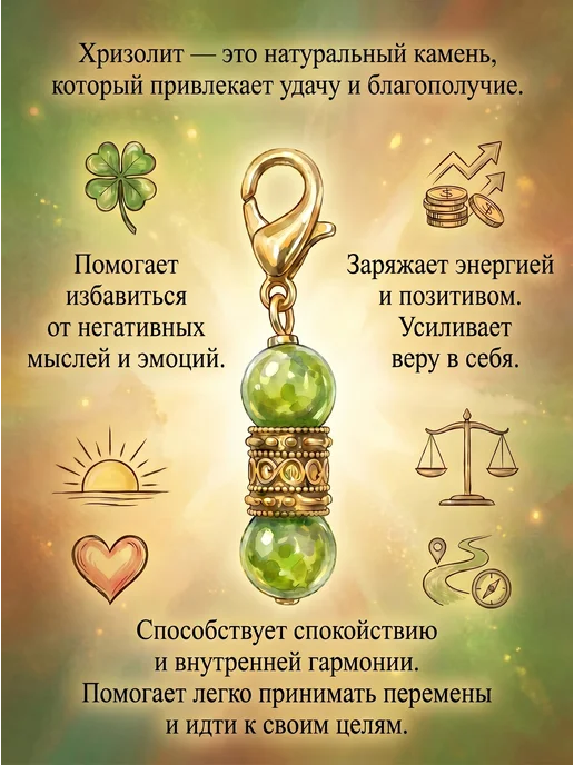 SHANSi Брелок на ключи талисман оберег амулет хризолит, зеленый, фото 4