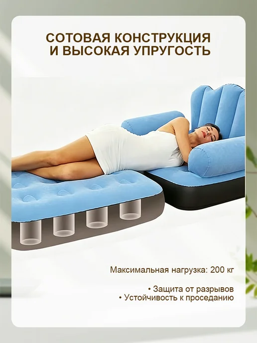 Надувной диван кровать 5 в 1 для дома и кемпинга, синий, фото 4