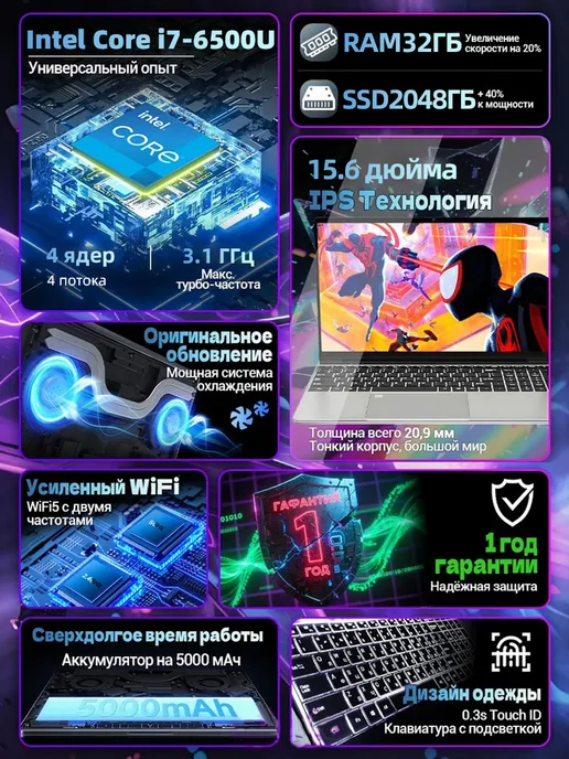 Intel Core i7 Игровой Ноутбук для игр мощный,32 1024ГБ,15.6“, 512 ГБ, фото 2