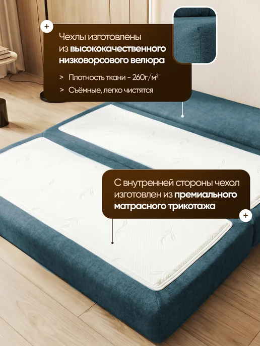 BedZone Бескаркасный диван кровать, синий, фото 4