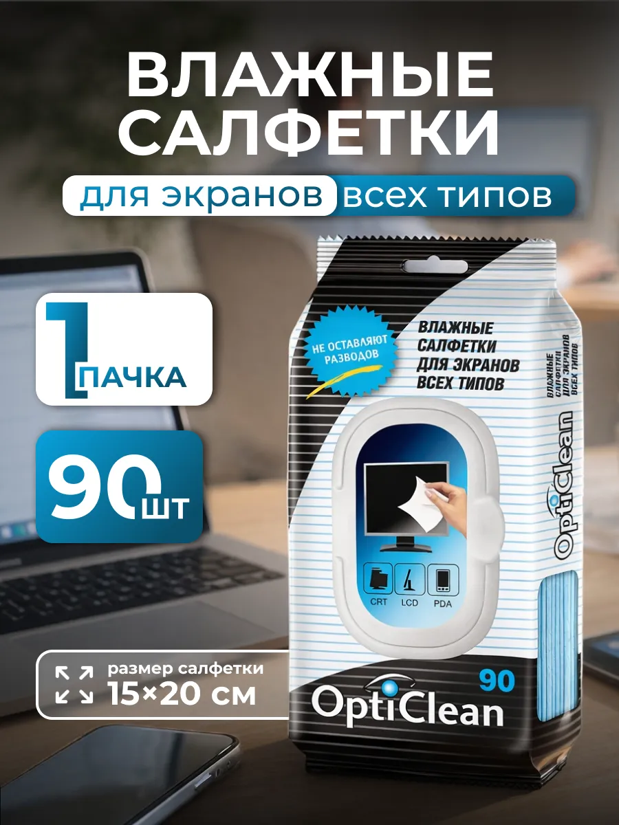 Влажные салфетки для экранов XXL 90 штук 1 упаковка