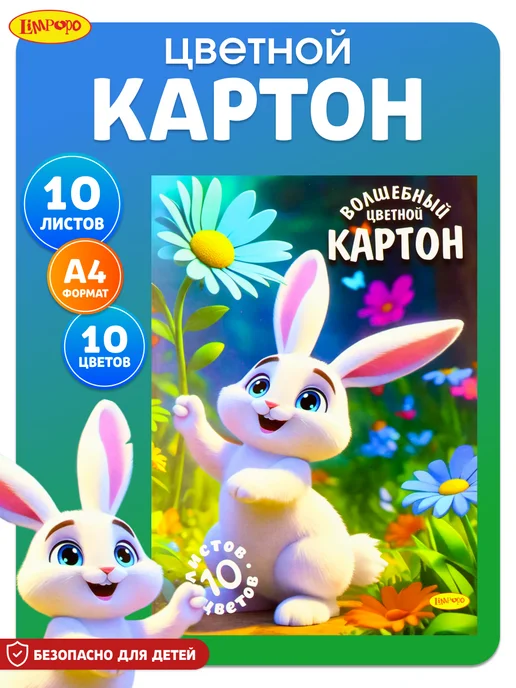 Лимпопо Картон цветной в папке 10л немелованный А4, 10 л