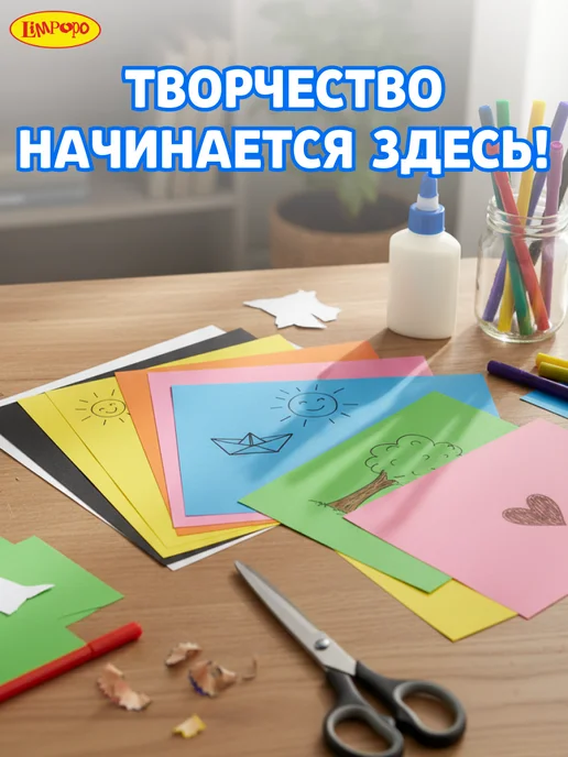 Лимпопо Картон цветной в папке 10л немелованный А4, 10 л, фото 8