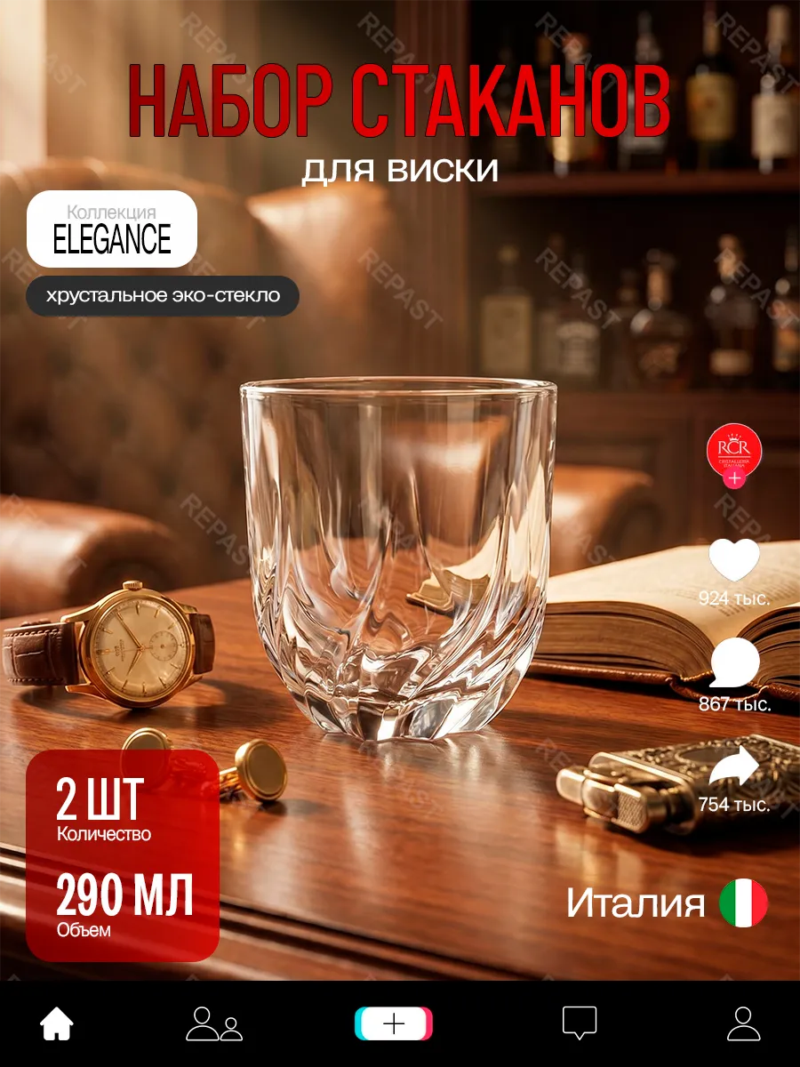 Набор стаканов для виски ELEGANCE 290 мл 2 шт