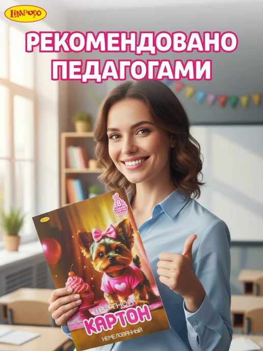 Лимпопо Картон цветной в папке 10л немелованный А4, 8 л, фото 7