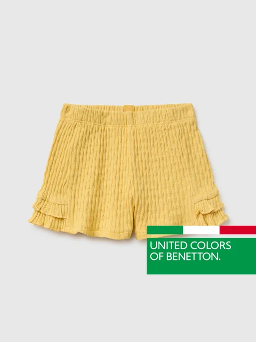 United Colors of Benetton Шорты в рубчик с оборками, желтый