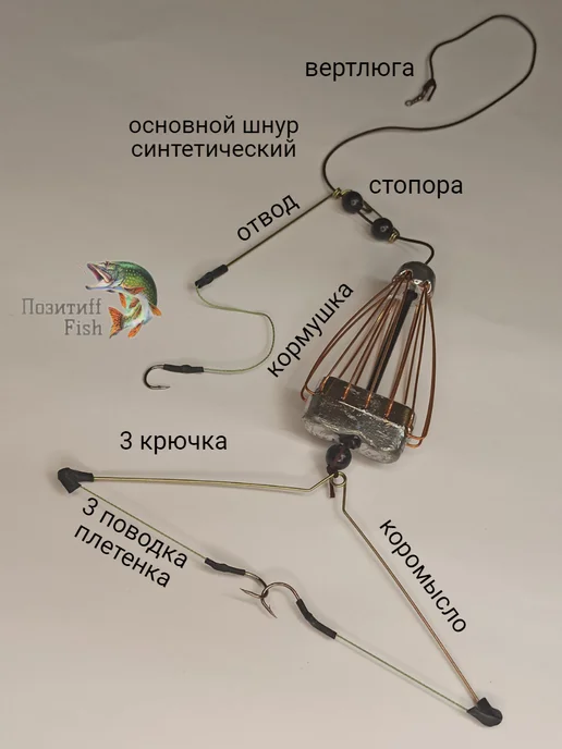 Позитиff Fish Карповый монтаж с кормушкой, для рыбалки, "Атом" 90 гр, 90 г, фото 2