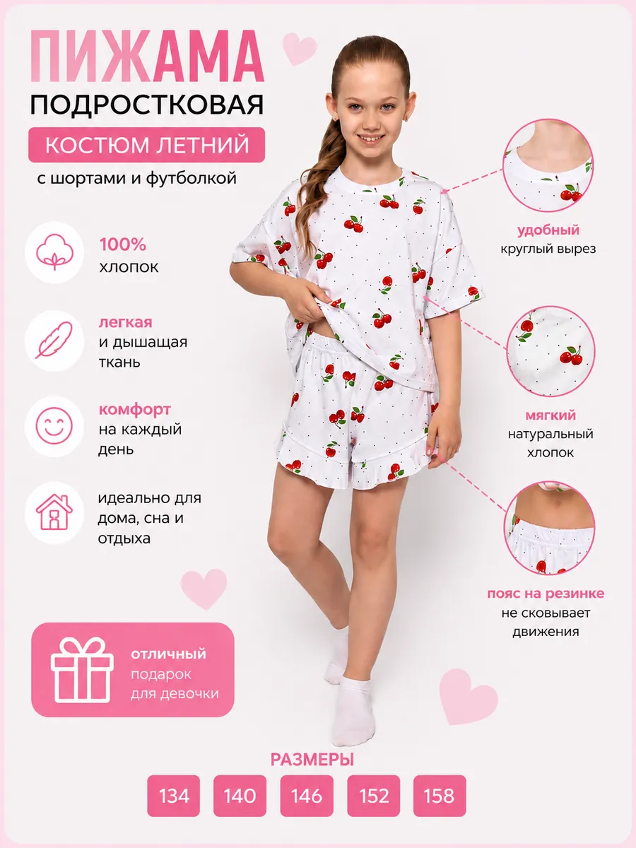 Пижама подростковая костюм летний с шортами и футболкой