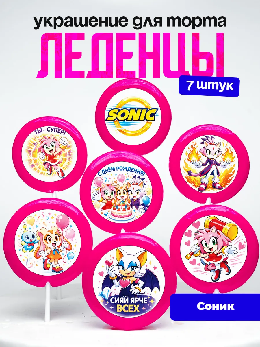 Украшение для торта Соник Супер Ёжик. Леденцы Sonic