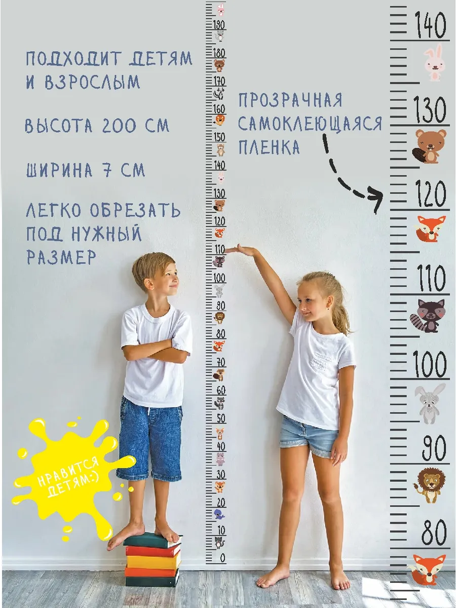 Ростомер детский на стену наклейка 200 см