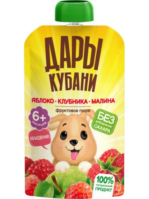Нет бренда Пюре Дары Кубани яблоко-клубника-малина с 6 месяцев, 90г, 90 г