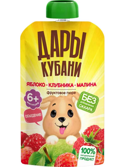 Нет бренда Пюре Дары Кубани яблоко-клубника-малина с 6 месяцев, 90г, 90 г, фото 2