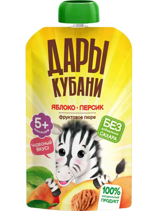 Нет бренда Пюре Дары Кубани яблоко-персик с 5 месяцев, 90г, 90 г, фото 2