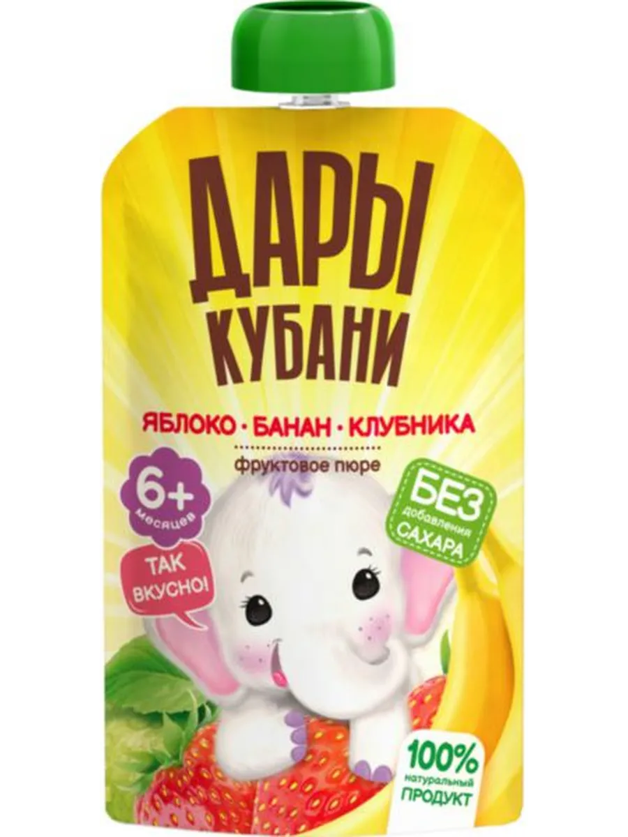 Пюре Дары Кубани яблоко-банан-клубника с 6 месяцев, 90г