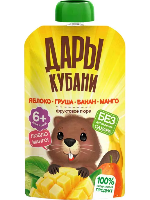 Нет бренда Пюре Дары Кубани яблоко-груша-банан-манго с 6 месяцев, 90г, 90 г, фото 2