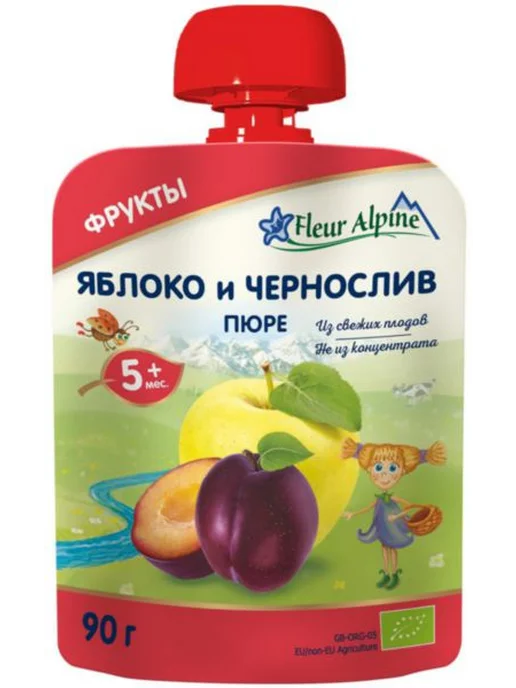 Fleur Alpine Пюре детское ЯБЛОКО и ШИПОВНИК, с 5 месяцев, 6 шт. по 90 г, 90 г