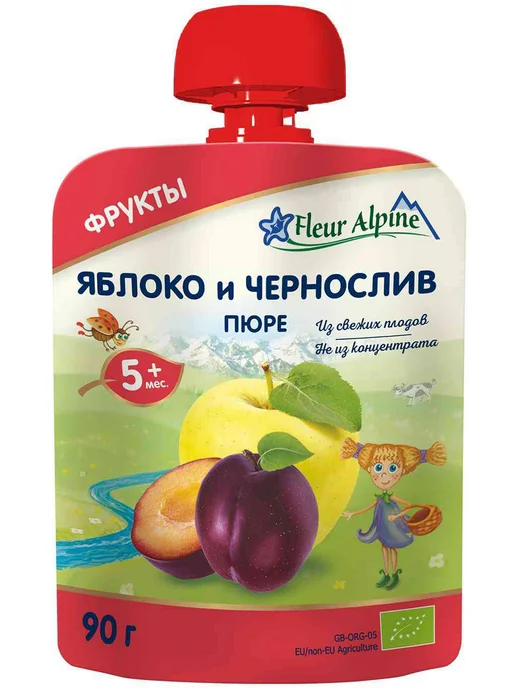 Fleur Alpine Пюре детское ЯБЛОКО и ШИПОВНИК, с 5 месяцев, 6 шт. по 90 г, 90 г, фото 6