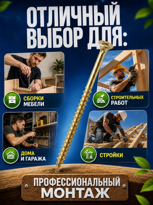 Саморезы по дереву желтые 100мм 1кг 4,8х100мм, 4.8x100 мм, 1 кг, фото 4