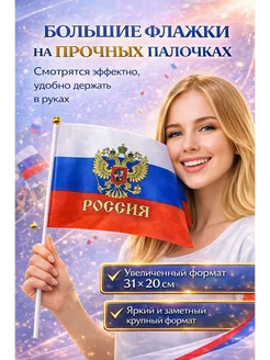 ANG3 Флажки Россия на палочке 12 шт флаг 31х20