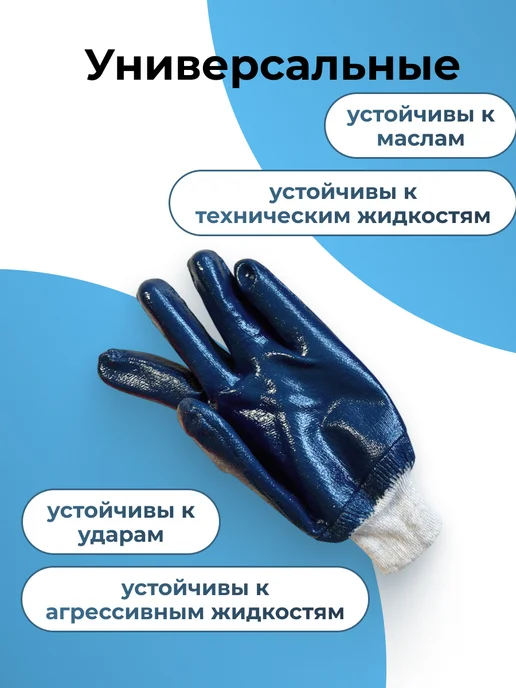 MWORKS Рабочие перчатки нитрил полное покрытие защитные, синий, фото 3