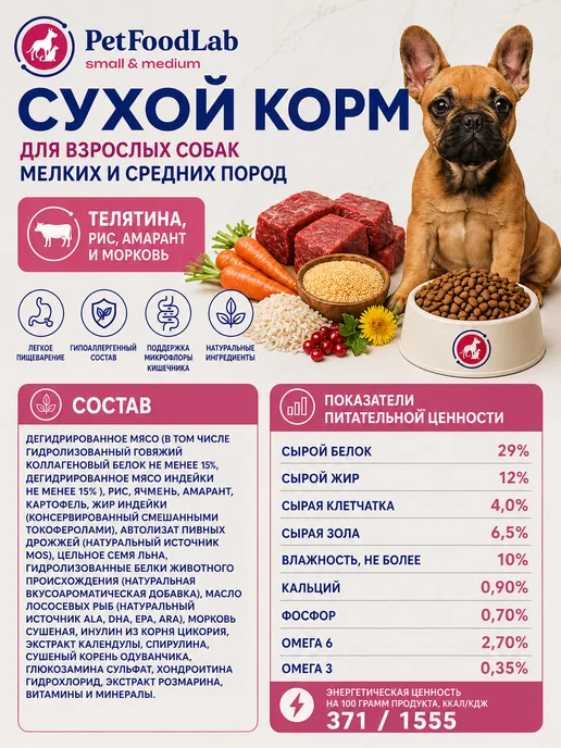 Сухой корм PetFoodLab Пр… для собак, гипоаллергенный, мелкие, 3,2 кг, фото 3