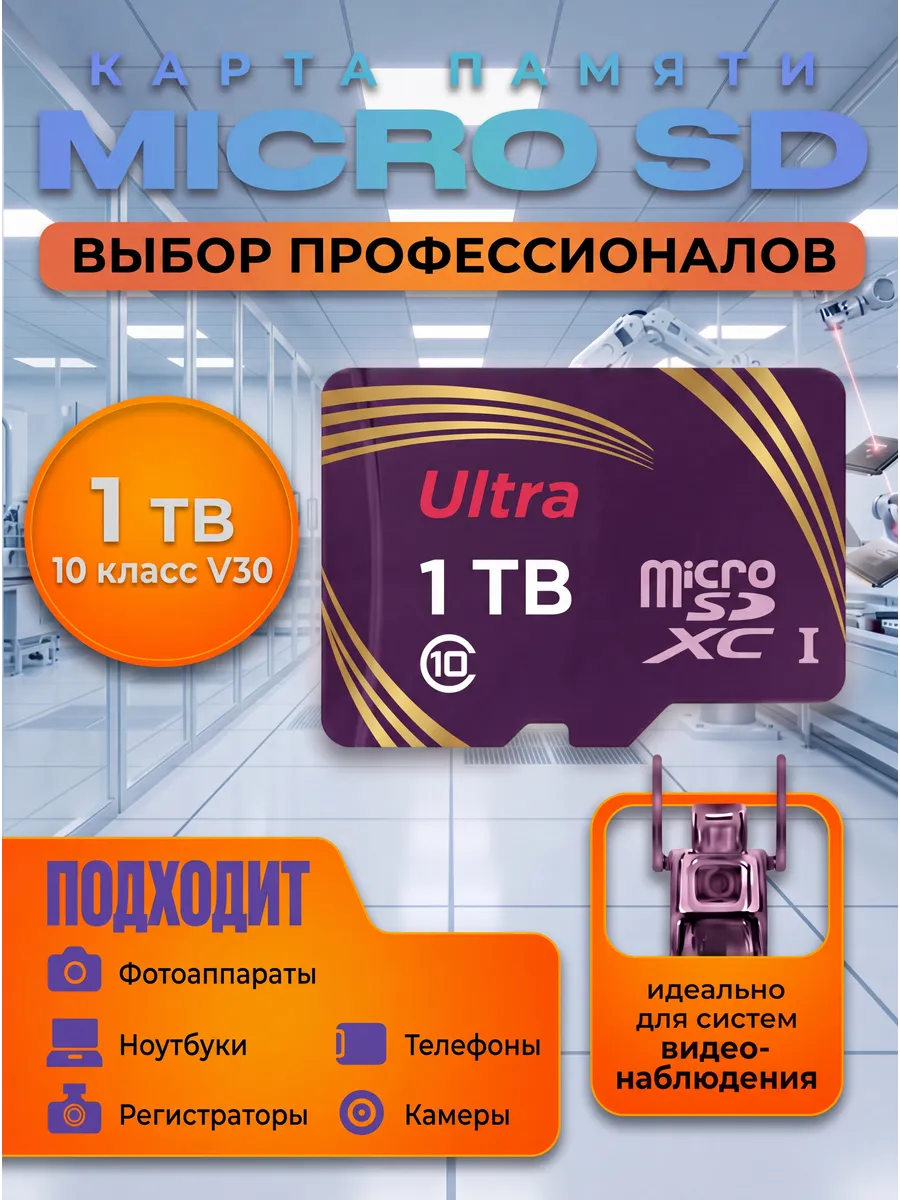 Карта памяти micro SD 1 ТБ телефона видеорегистратора