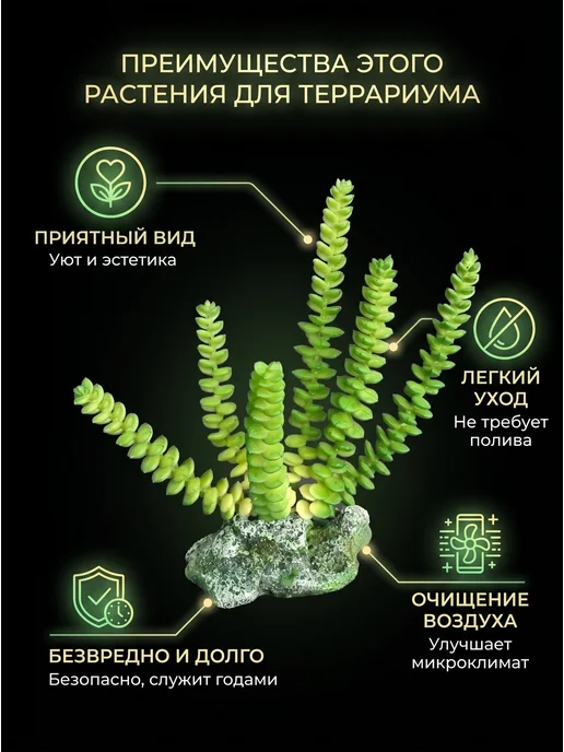 ГротАква Растение для террариума на каменной подставке- утяжелителе, зеленый, фото 4