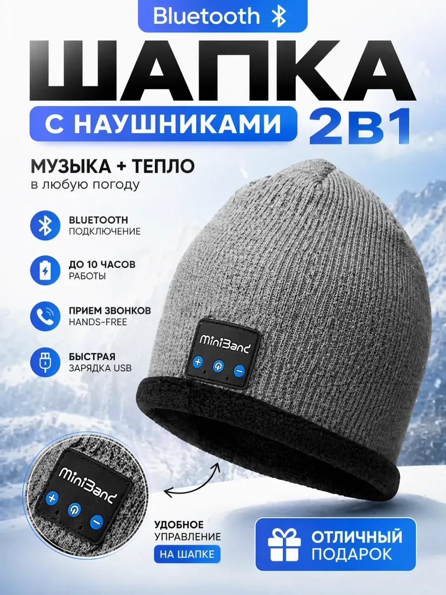 Шапка с наушниками Bluetooth зимняя 2в1
