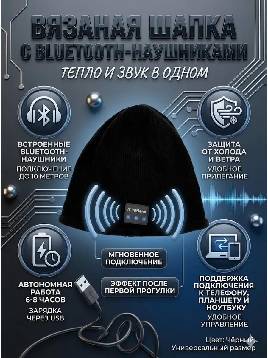 Вязаная шапка с встроенными Bluetooth-наушниками