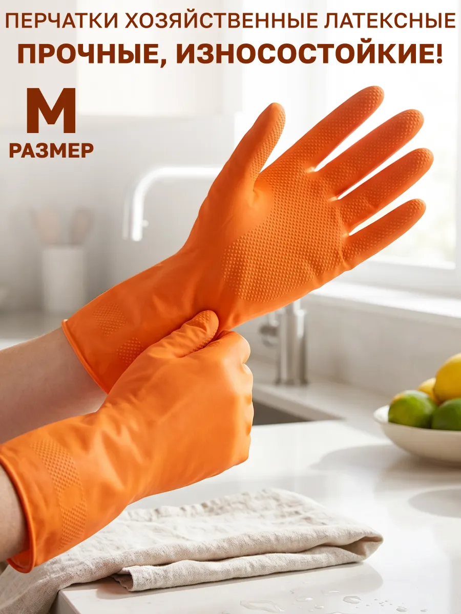 Перчатки хозяйственные латексные M
