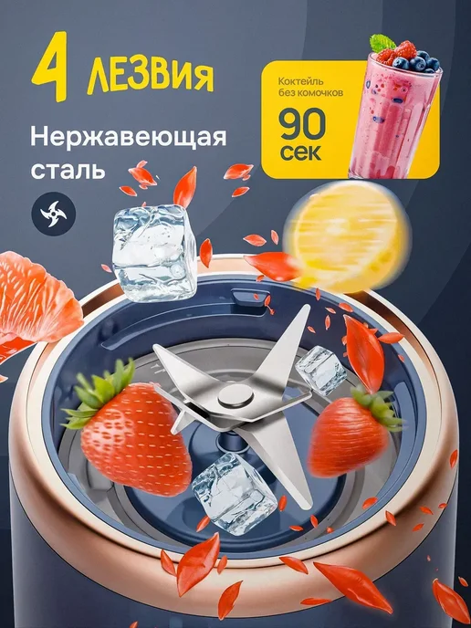 Портативный блендер синий, синий, фото 3