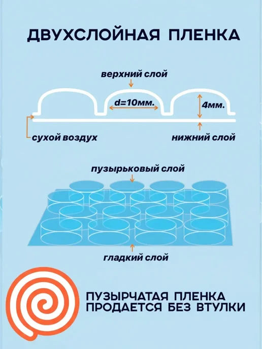 Пленка пупырка упаковочная для упаковки рулон 5 метров, 10x1.5, 1,5 м, фото 2