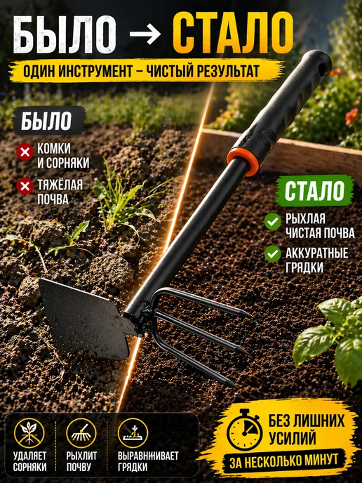 ded Moroz 5 ручной садовый инструмент 2в1 тяпка и культиватор, вариант, фото 5