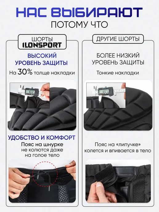 Шорты защитные для сноуборда и лыж ILONSPORT, черный, фото 6