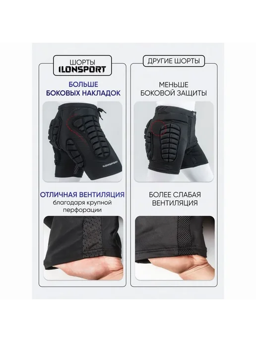 Шорты защитные для сноуборда и лыж ILONSPORT, черный, фото 7