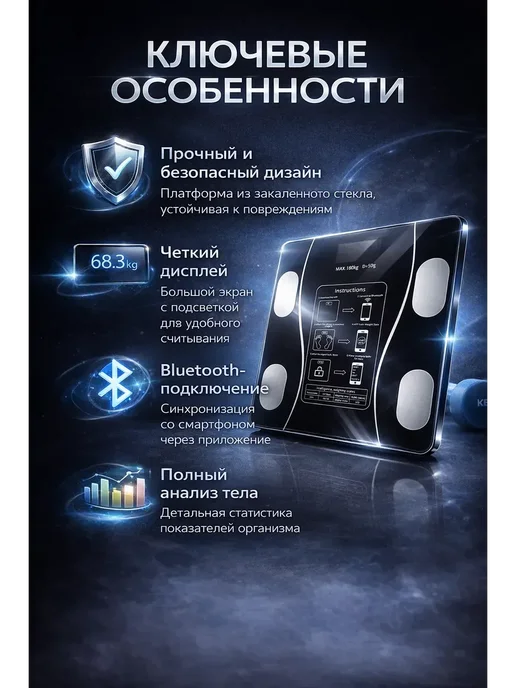 ARUbrand3 Умные весы напольные с анализатором тела Bluetooth, вариант, фото 2
