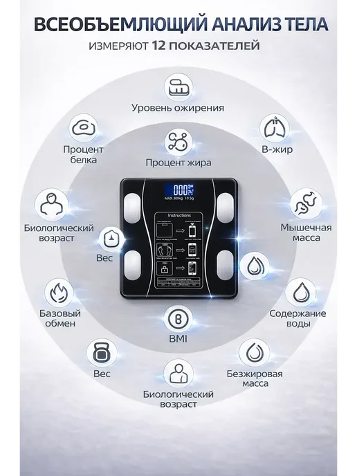 ARUbrand3 Умные весы напольные с анализатором тела Bluetooth, вариант, фото 7