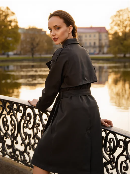 PIN LOVE Тренч женский демисезонный длинный, черный, фото 2