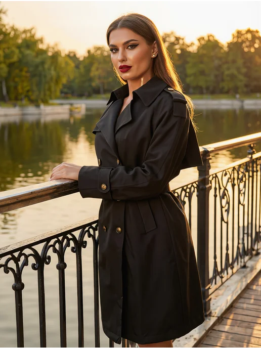 PIN LOVE Тренч женский демисезонный длинный, черный, фото 5