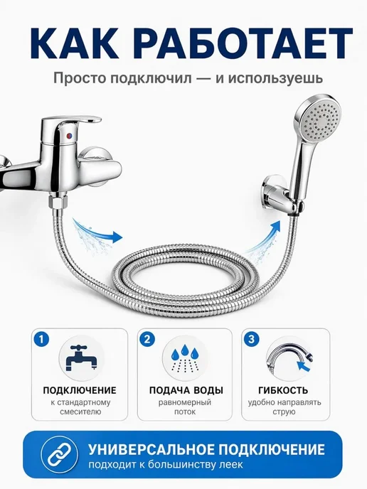 ЛУМКОР Шланг для душа 1,5 м без лейки универсальный, 1,5 м, фото 5