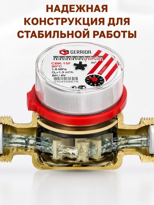 GT Счетчик холодной и горячей воды универсальный с прокладкой, белый, фото 7