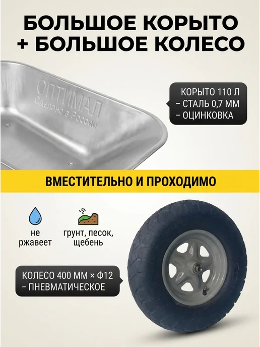Тачка садовая строительная одноколесная усиленная 200 кг, 200 кг, фото 3