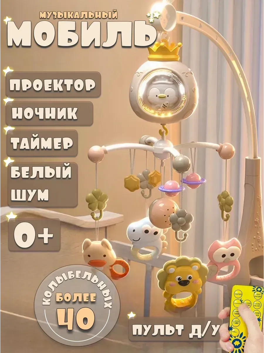 Музыкальный мобиль с проектором и ночником для новорождённых
