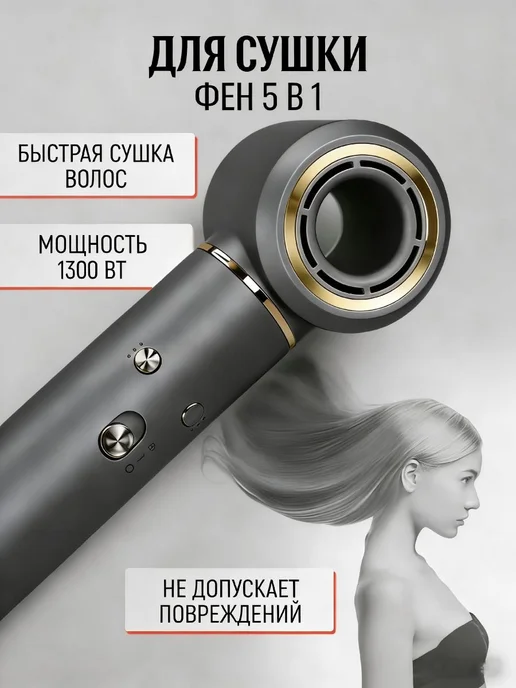 Фен стайлер для волос профессиональный, серый, фото 2